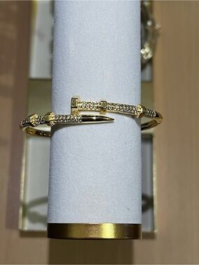 Gold Pave Nail Cuff Bracelet - Women's Gold Bracelet
